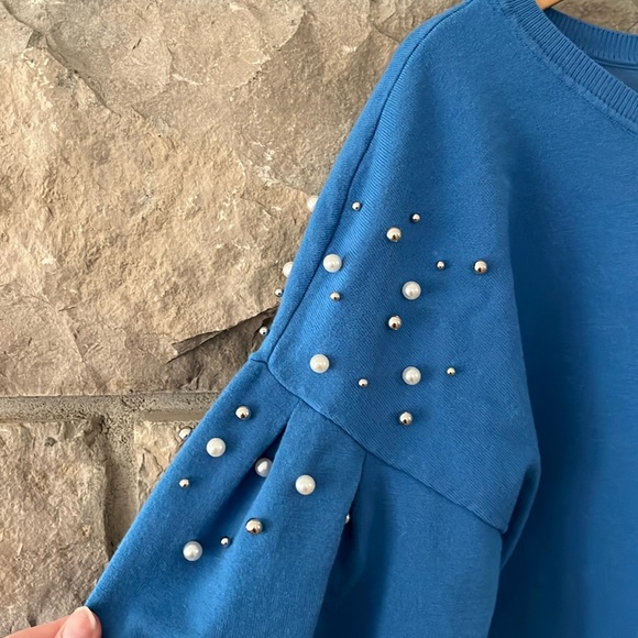 I•N•C International Concepts Pearl Embellished Pullover Sweater, Blue, Size XL - Picture 7 of 16